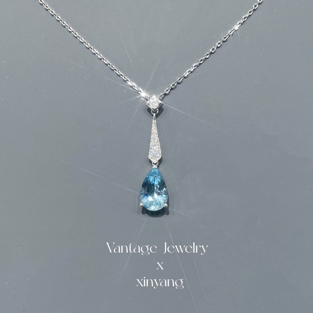 【欣阳】一克拉人鱼之泪海蓝宝水滴项链