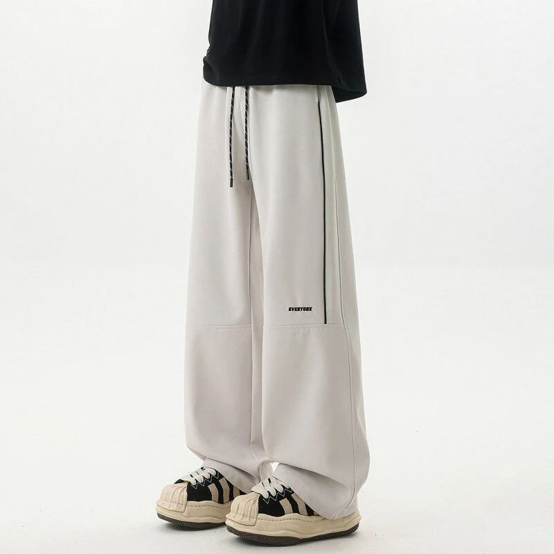 美式春季刺绣休闲裤男生条纹垂感直筒宽松百搭运动休闲长裤