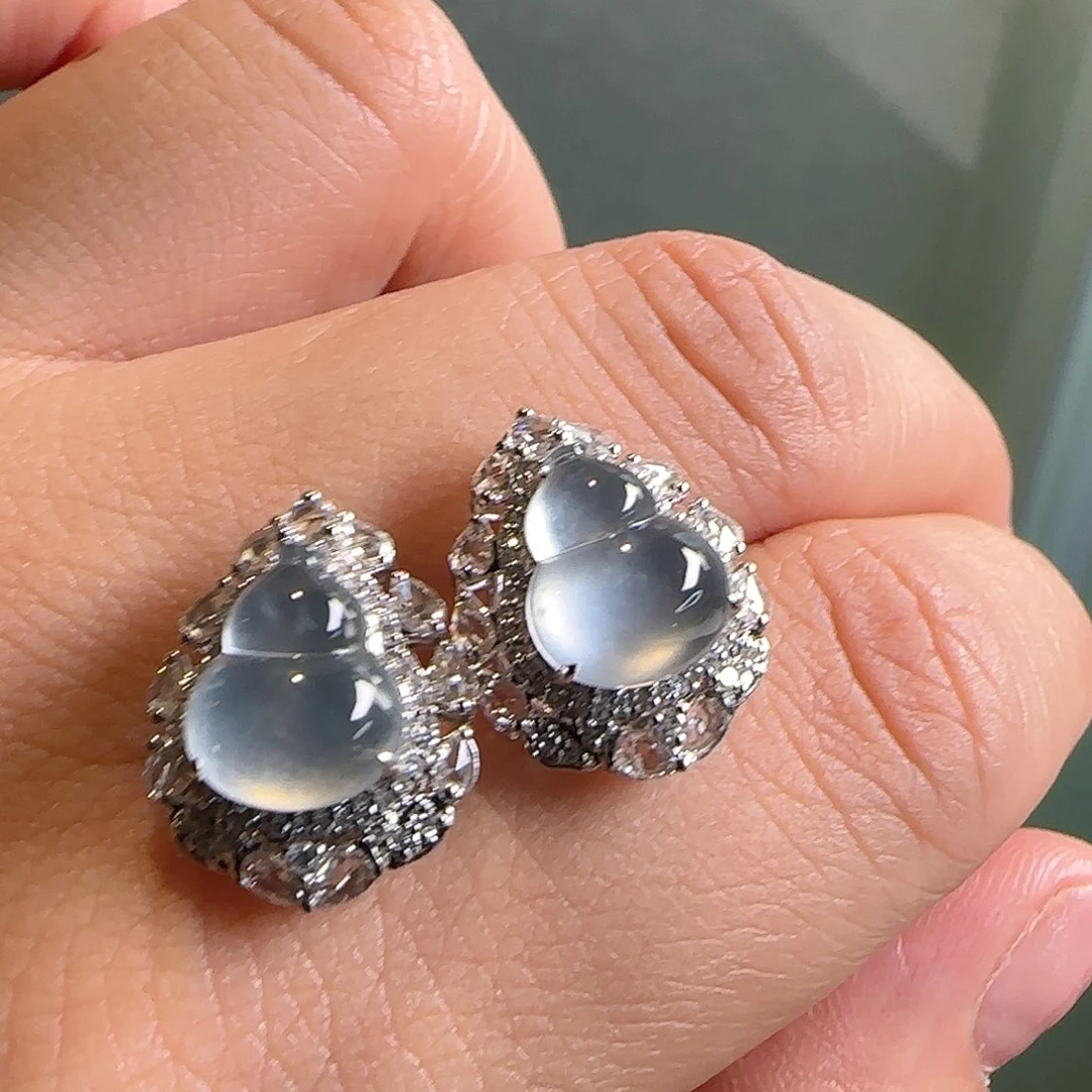 翡翠18K金镶嵌耳饰天然翡翠