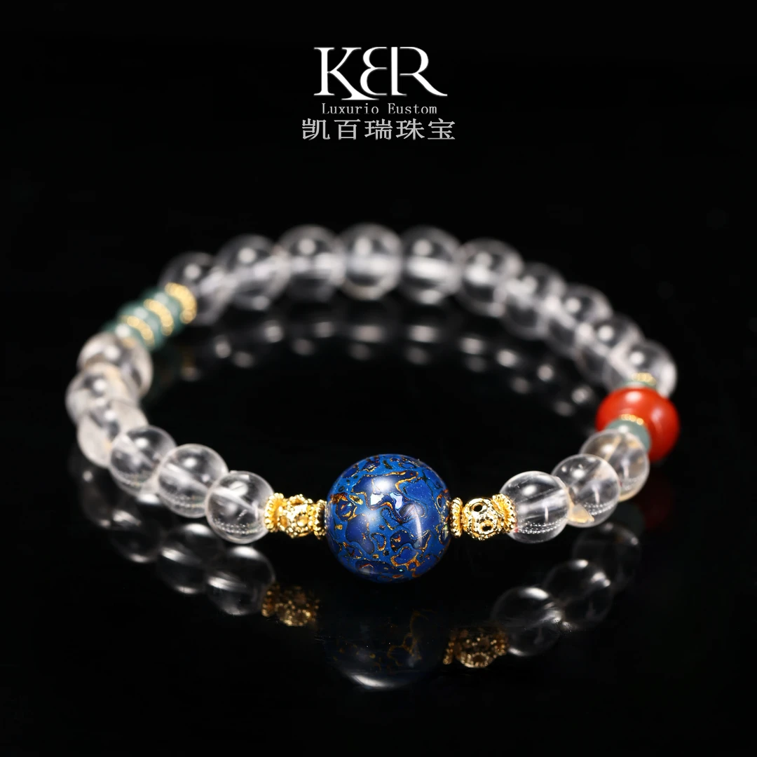 高定设计非物质文化遗产大漆珠白水晶手串KBR0407004