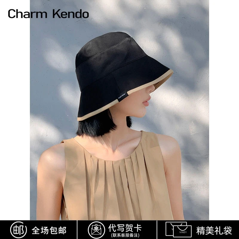 Charm Kendo防晒帽渔夫帽子女2025新款夏百搭防紫外线双面遮阳帽