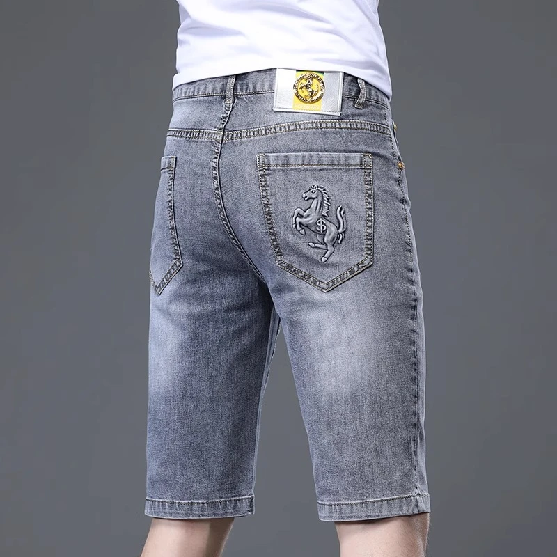 BQDK高端欧货潮流修身弹力牛仔短裤男五分夏季薄款马裤休闲中裤男