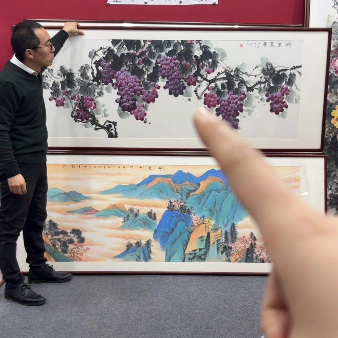 国画带框绘画210/80尺寸葡萄