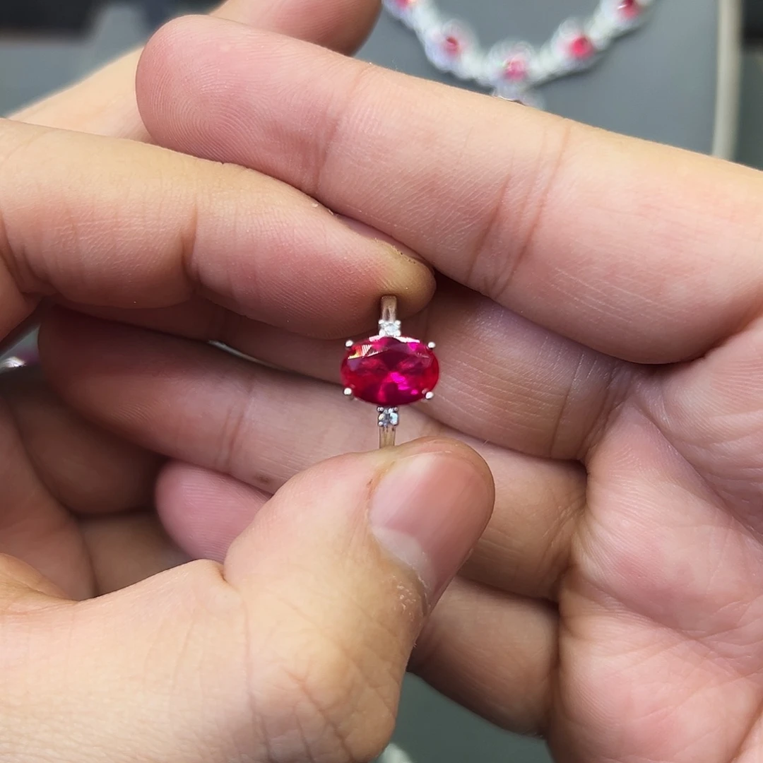 银S925镀金镶嵌戒指红宝石3818965