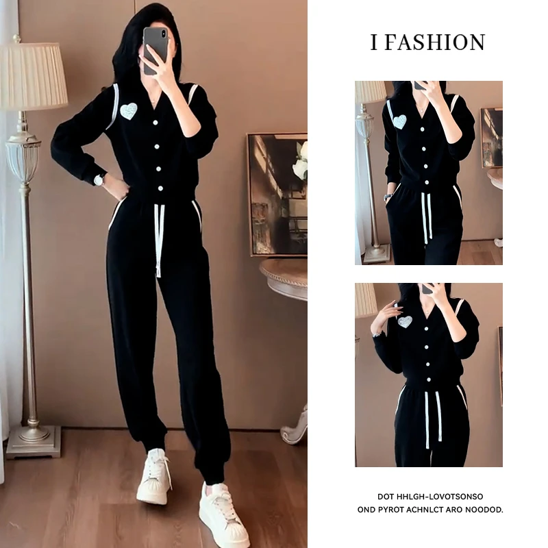 高含棉时尚百搭套装女2025年春秋新款高级感长袖卫衣卫裤两件套