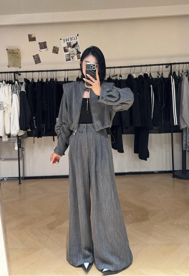 晕染垫肩显瘦显高套装