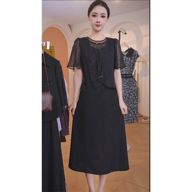 L8731  2025年春夏新款时尚洋气气质女人味收腰显瘦中长款连衣裙