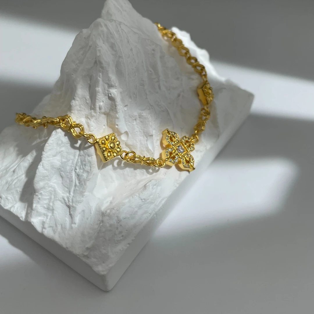 足银手链 足银镀金【藏蕴金刚杵手链】经典十字金刚杵百搭