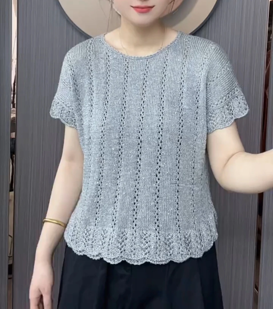 织采莲短袖款 亚沙醋酸纤维 1份1斤 亲肤毛线 带环针和视频教程