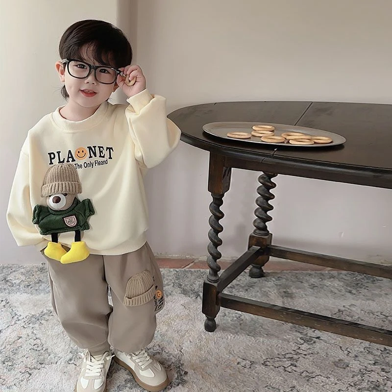 儿童春装套装新款男童小熊衣服洋气一整套女童卫衣春秋款可爱