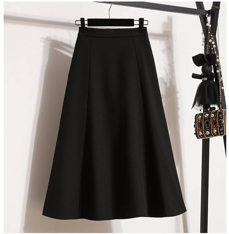 3471大码胖MM时尚百搭高腰显瘦半松紧设计A字中长款半身裙9883