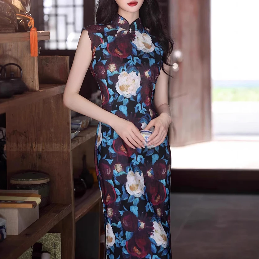 绝美日常旗袍2025新款气质优雅复古高级感中式港风无袖旗袍连衣裙