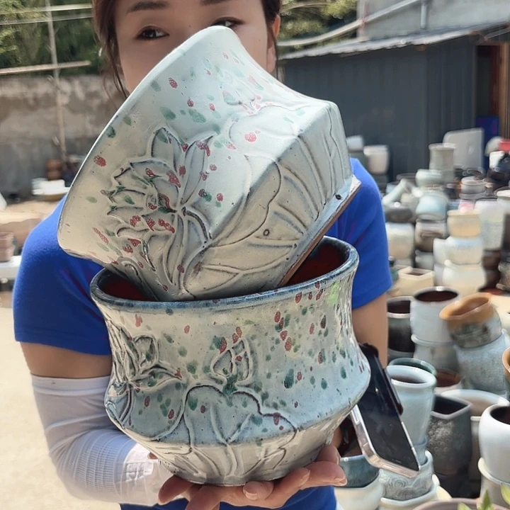 口径20高15两个荷花拼盘