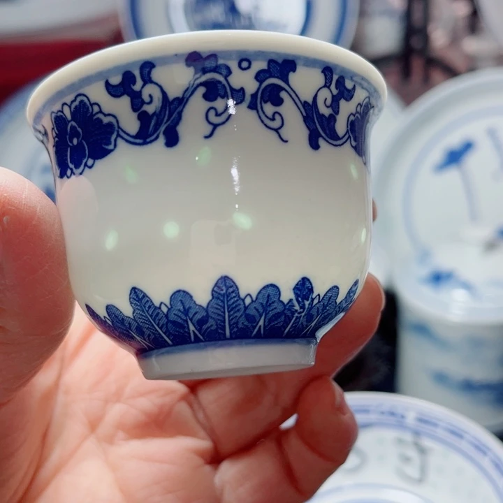 青花玲珑牡丹花小杯