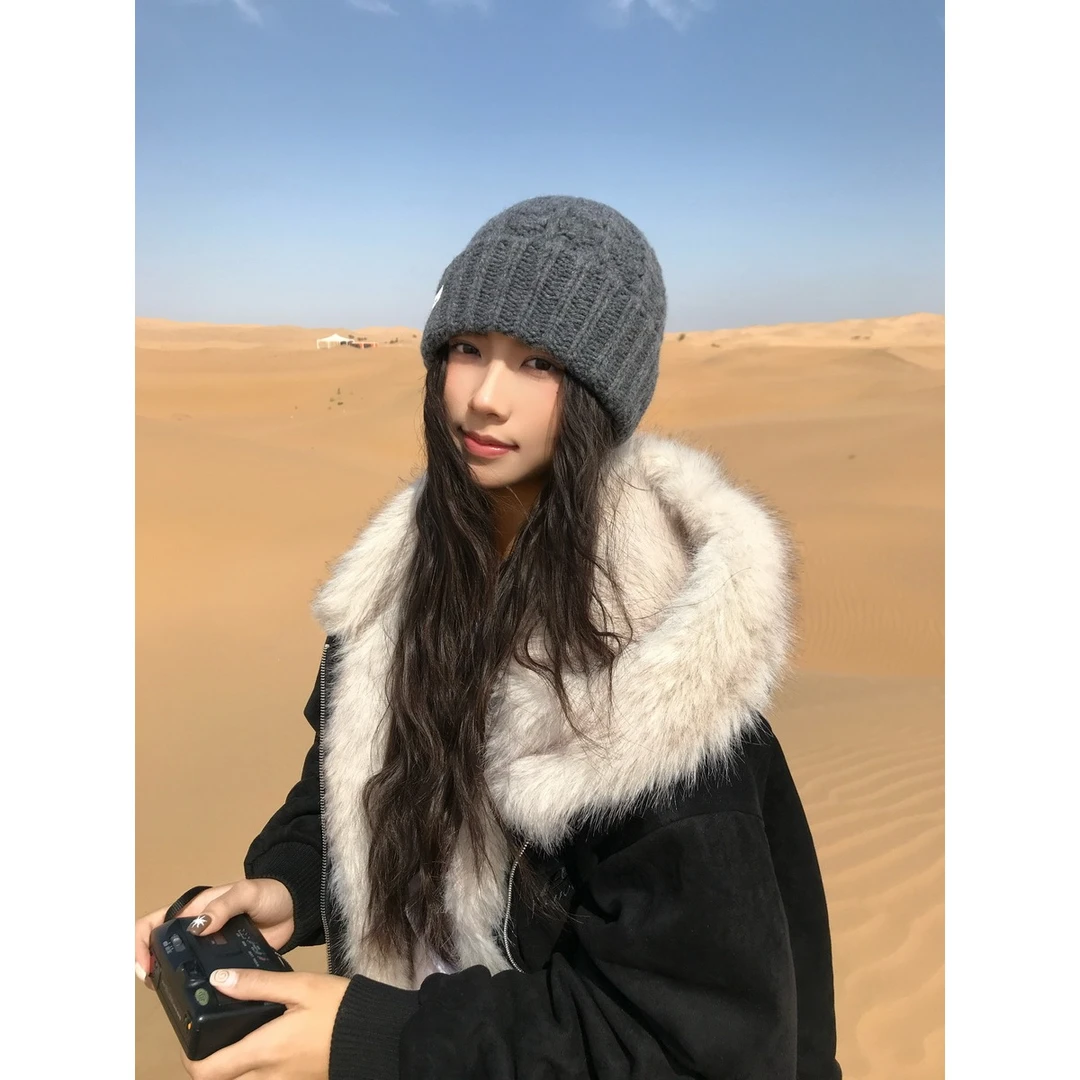 韩系绞花针织毛线帽女冬季堆堆冷帽保暖显脸小包头帽