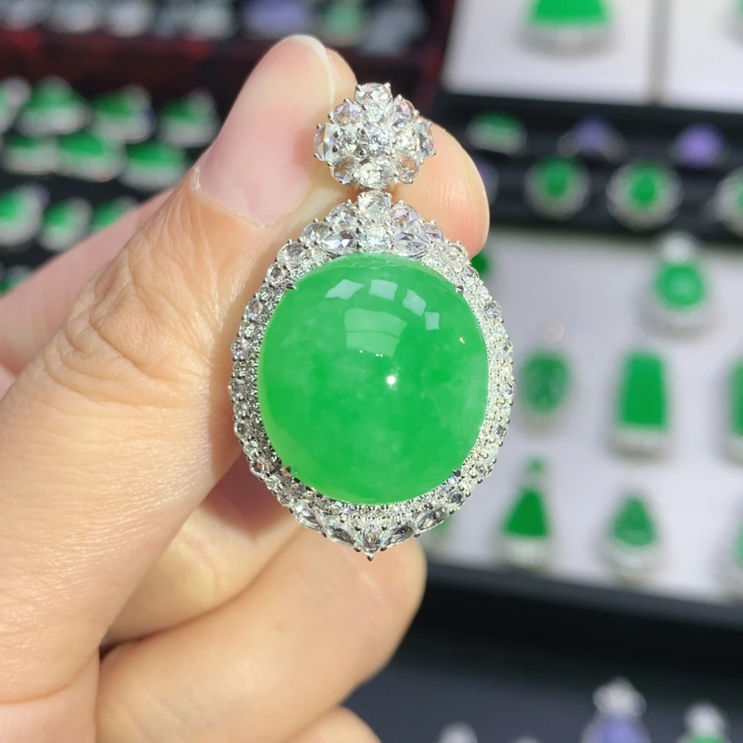 翡翠18K金镶嵌吊坠(不含链)