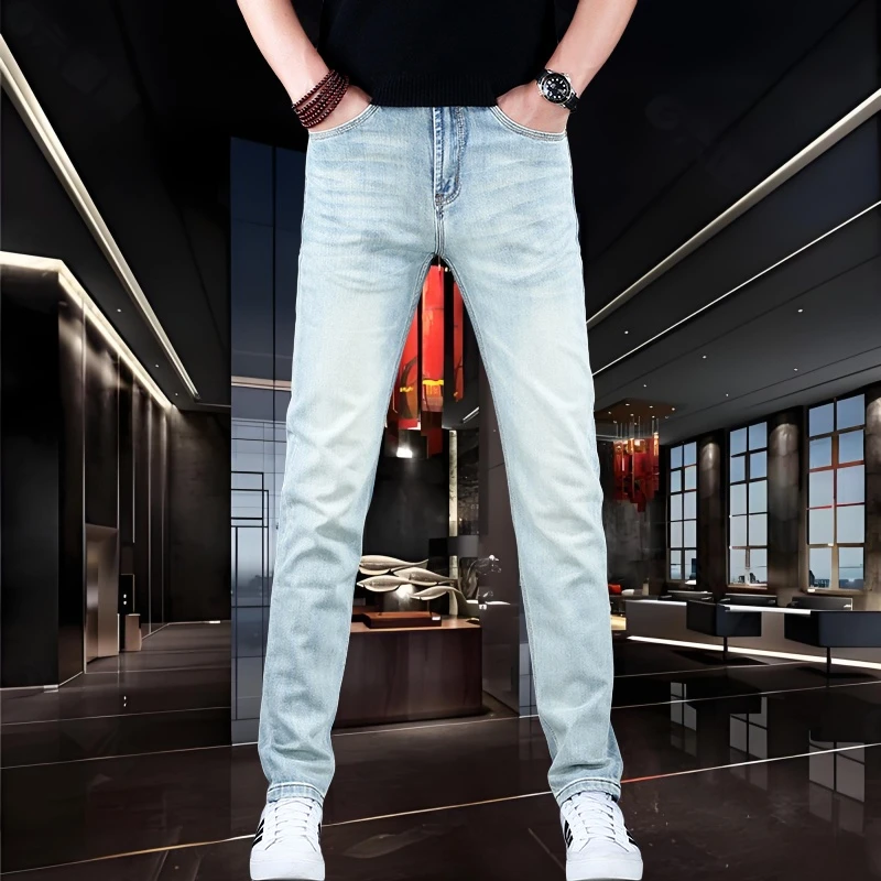 精致韩风夏季夏季男士小脚牛仔裤弹力裤子修身薄款韩版轻奢休闲风