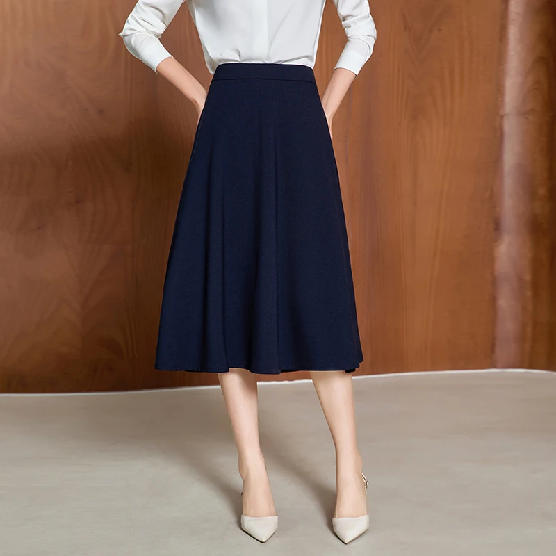 Romon/罗蒙夏季薄款a字半身裙高腰气质百搭伞裙中长款垂感大摆