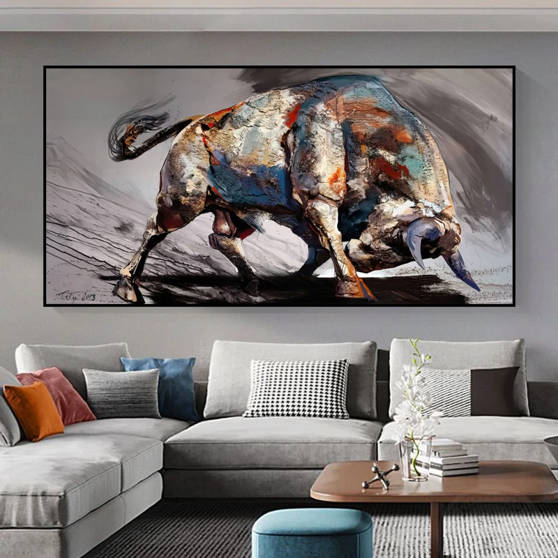 Z002牛气冲天书房挂画大尺寸装饰画客厅落地画酒店家用会挂墙壁画