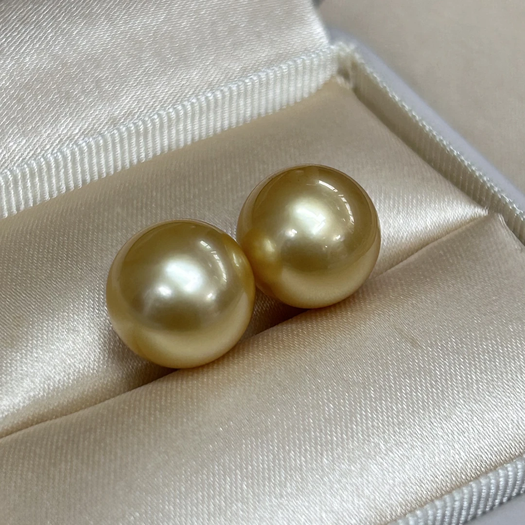 【浓金无暇】金田崎金12-13mm金珠耳钉