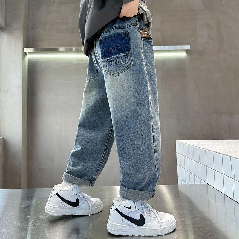 男童裤子春秋款2025新款春装中大童老爹裤男孩春季儿童哈伦牛仔裤
