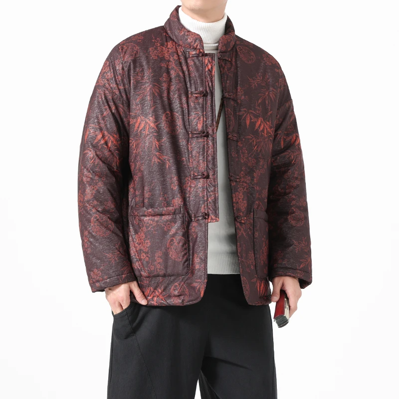 中国风冬季新款印花保暖棉服新中式加厚立领复古棉衣高端休闲唐装
