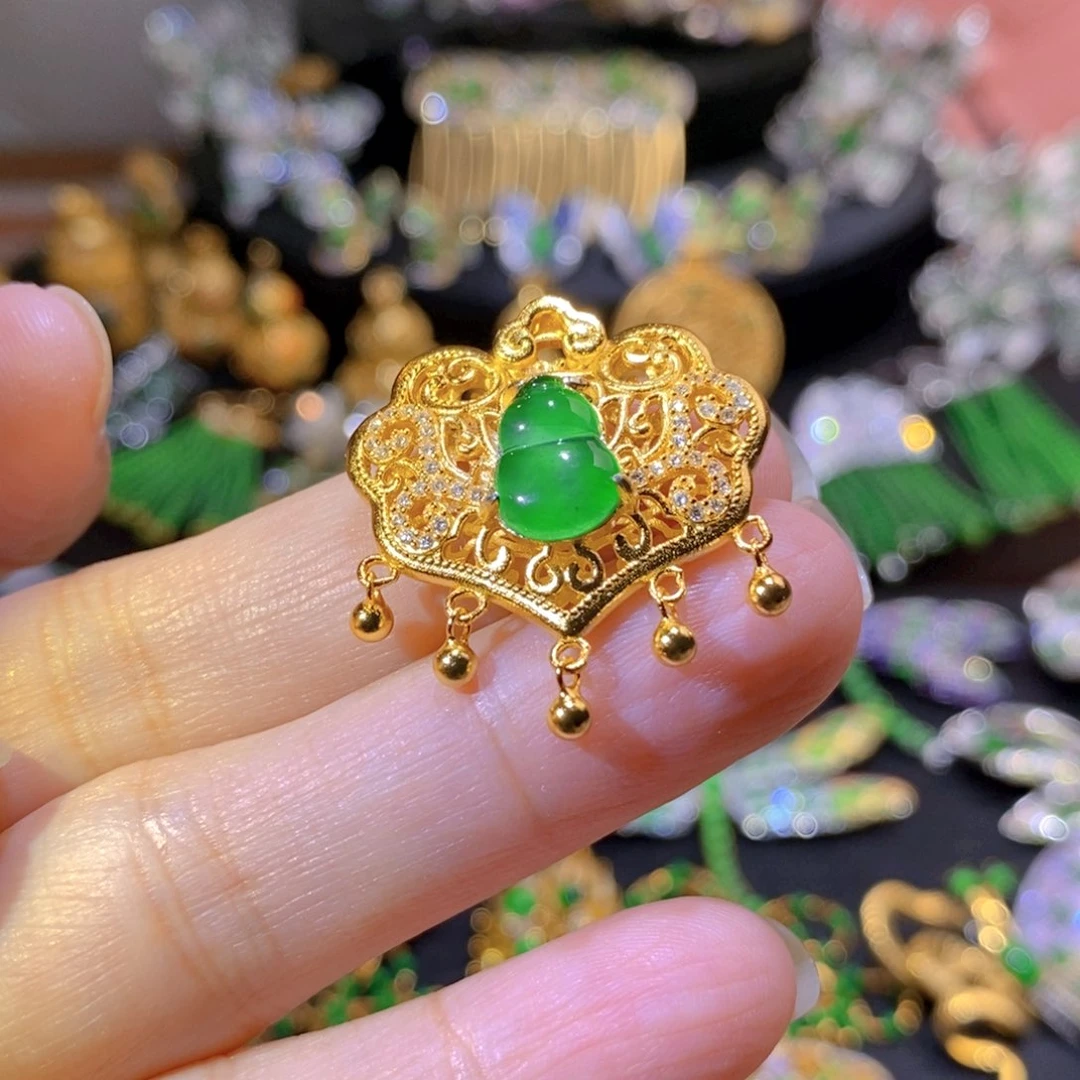 吊坠(不含链)银S925镶嵌翡翠