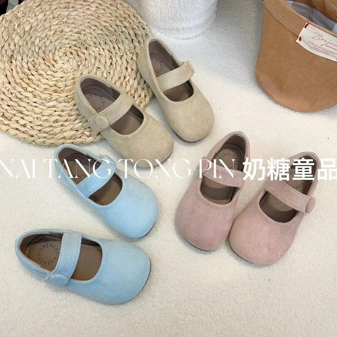 韩版童鞋【心动浅春】绒面女童玛丽珍圆头单鞋软底纯色简约儿童皮鞋