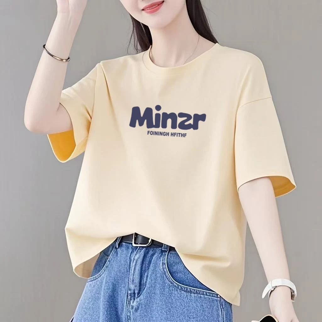 夏季100%纯棉短袖t恤女韩版宽松大码胖mm休闲洋气减龄打底衫上衣