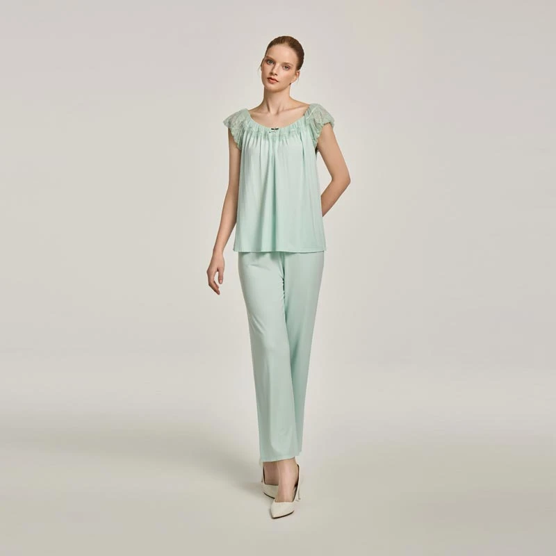 CABRIDA【薄荷】春夏欧若风气质舒适绿色女士宽松睡衣欧若风穿搭