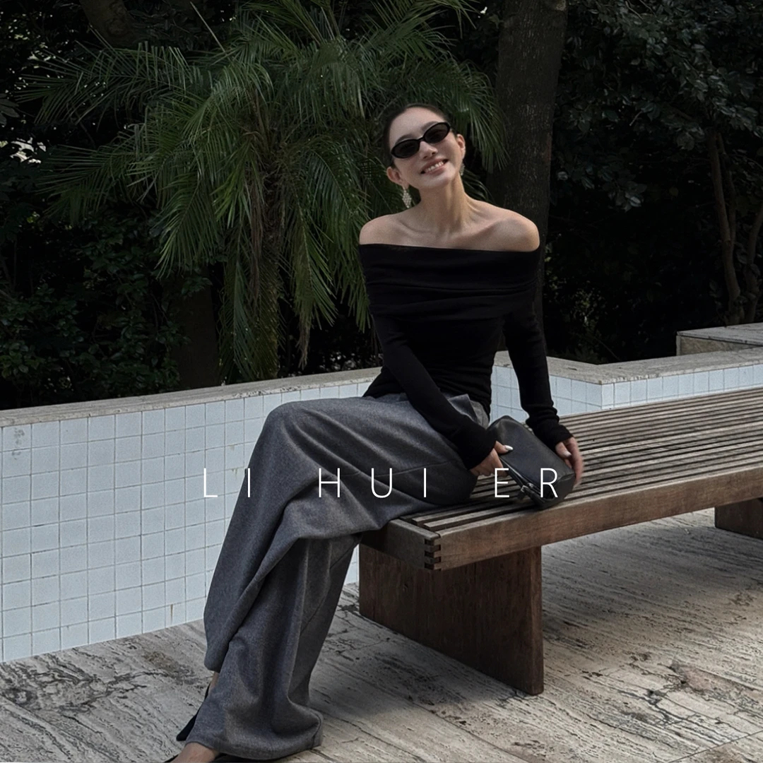 LiHuiEr李慧儿【繁花】2025秋季新款显瘦一字肩设计上衣YCMC-013