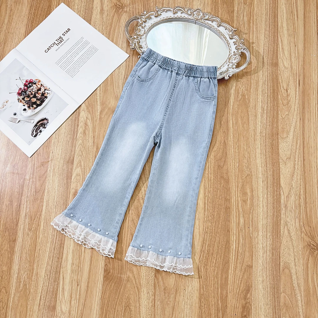 童装儿童天丝牛仔裤夏季薄款女童女孩防蚊裤宝宝微喇裤女童长裤子