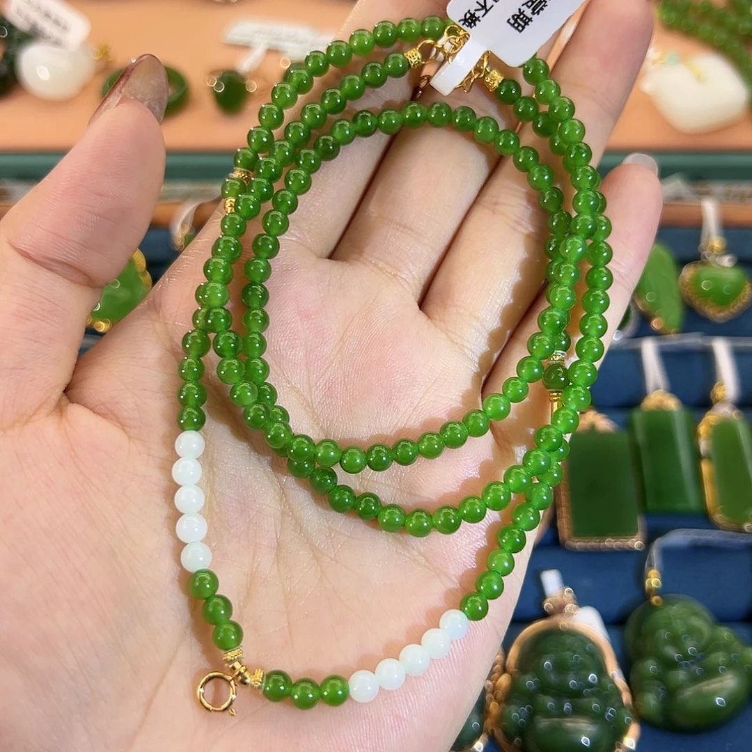 和田玉（碧玉）未镶嵌项链万能链4mm