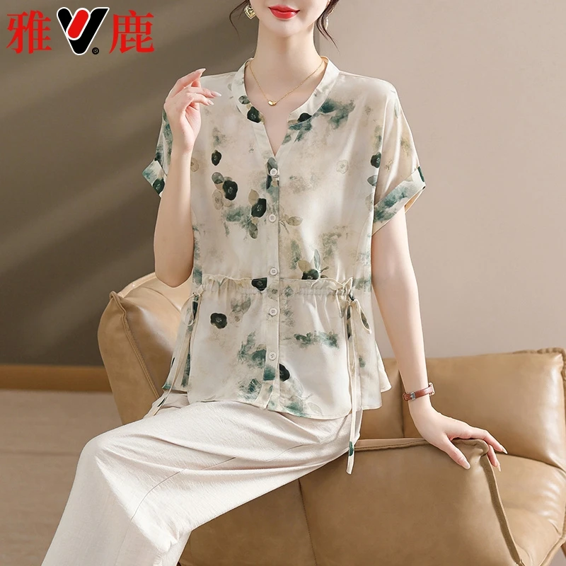 V/雅鹿中老年妈妈装时尚2025春夏洋气宽松两件套上衣裤子女装套装