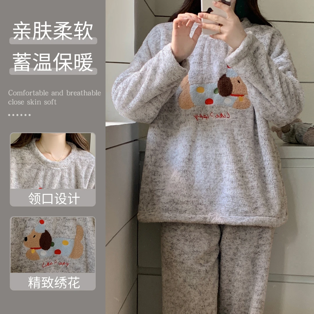 秋冬季睡衣女款爆款2025新款法兰绒舒适加厚加绒珊瑚绒家居服套装