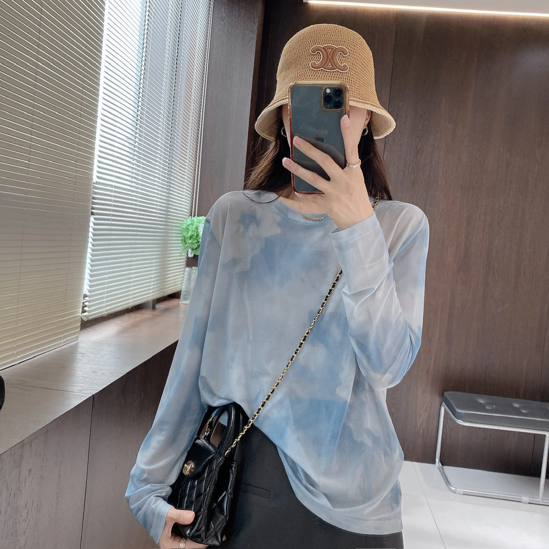 IMFLY金小金自制女装 T恤DYW9268夏季扎染洋气衣服女防晒长袖上衣