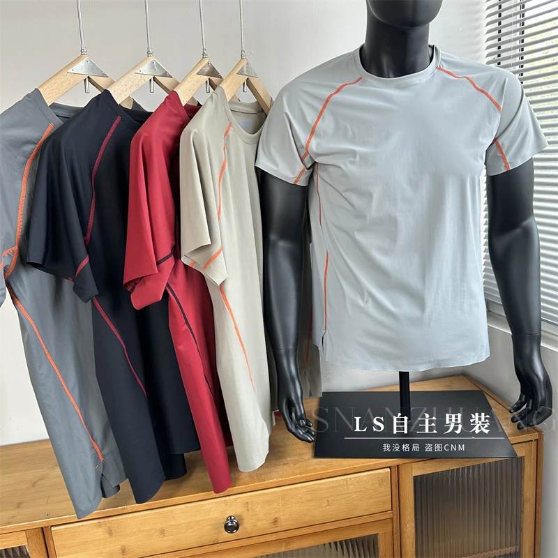 象平替！撞色明线3D立裁男女通用无痕压胶户外耐磨弹力速干T恤