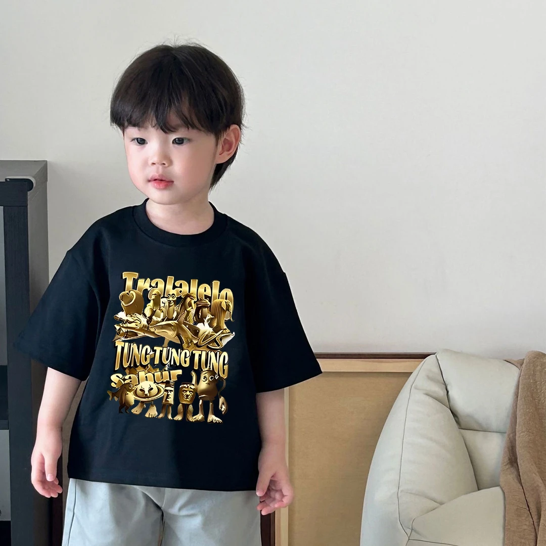 黄金版山海经衣服2025夏季新款纯棉童装短袖T恤儿童打底衫上衣潮