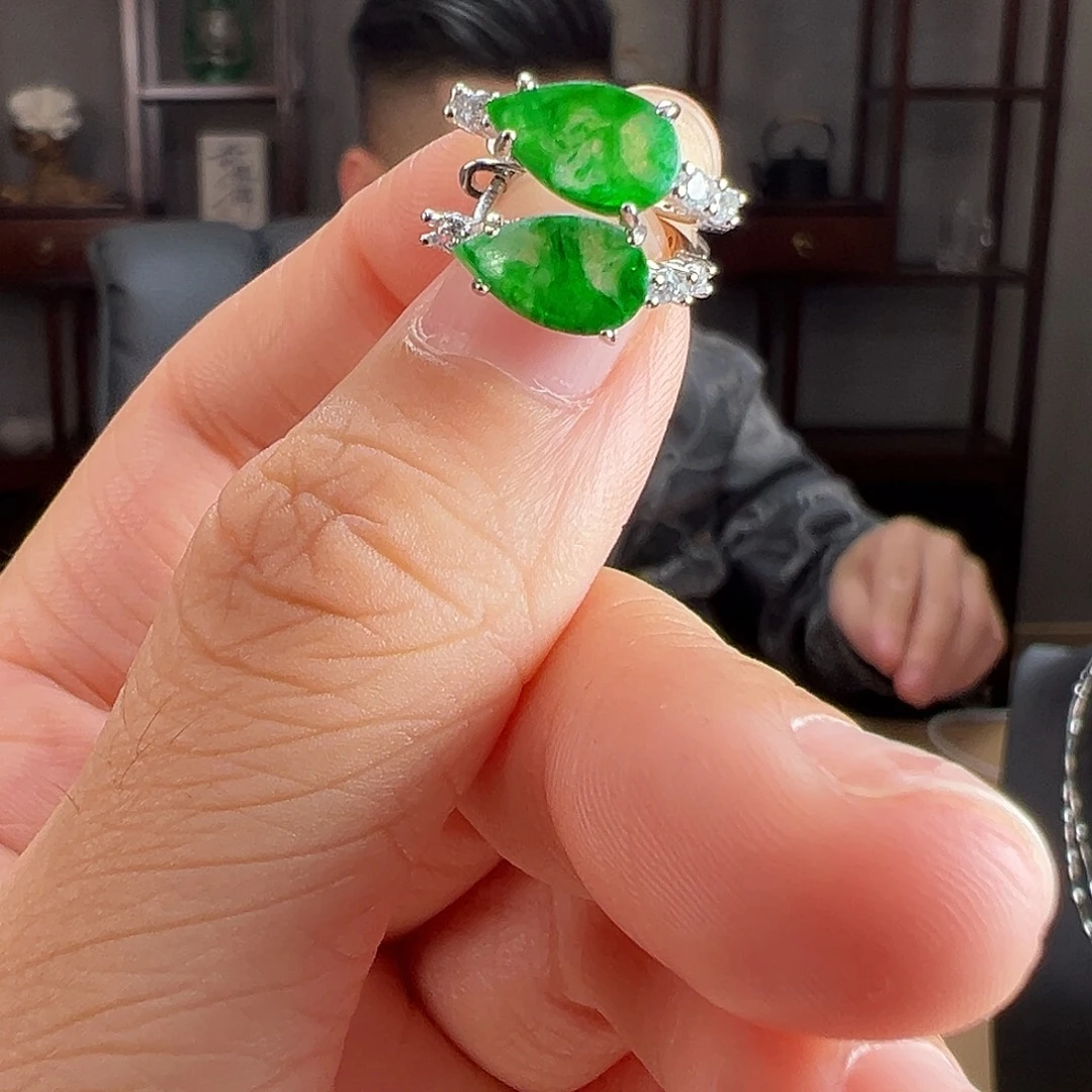 翡翠银S925镶嵌耳饰耳环