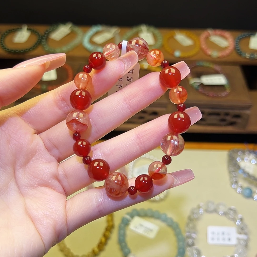 手串水晶银S925镀金镶嵌红1465