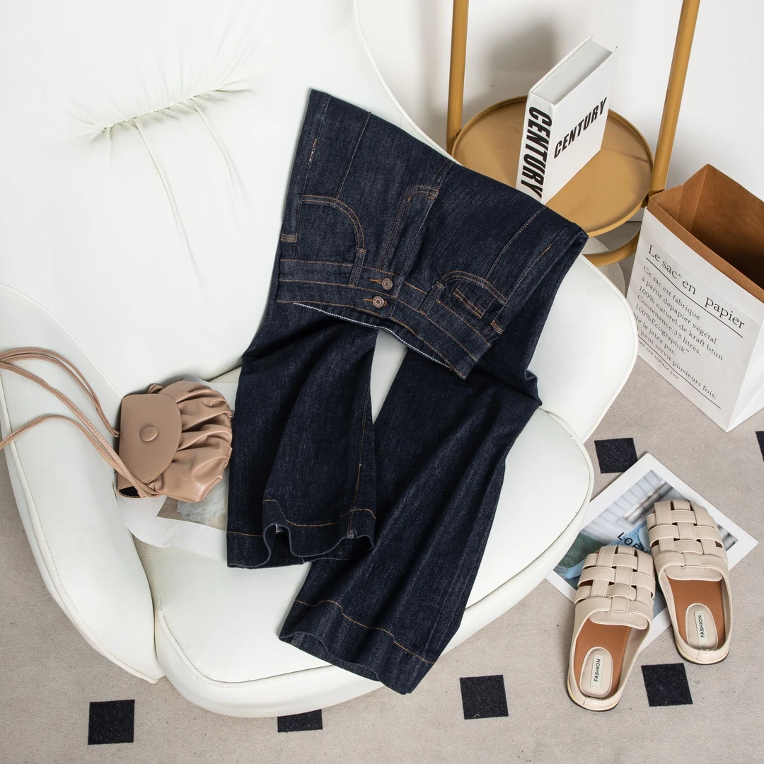 早秋季百搭微喇裤阔腿裤牛仔裤女九分裤长裤喇叭裤宽松显高显瘦