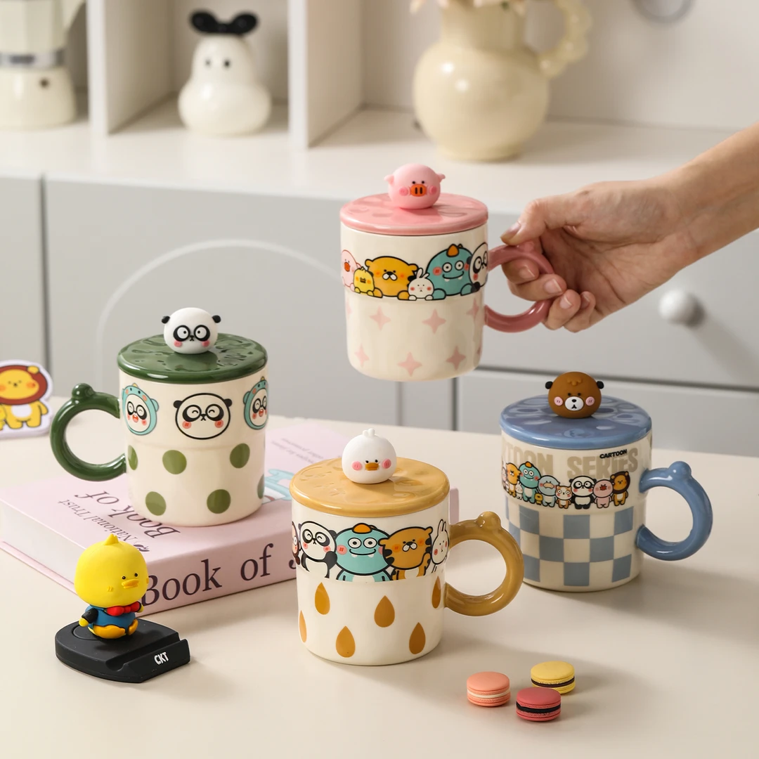 比鲁斯正版授权创意卡通杯子复古可爱马克杯带盖个性早餐杯茶杯