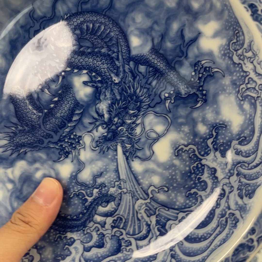 瓷片景德镇青花胭脂蓝龙大壶承