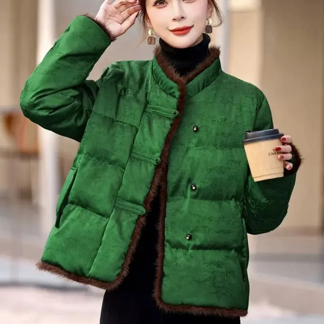 新中式国风棉衣棉服女2025秋冬季高级感复古提花盘扣加厚保暖棉袄
