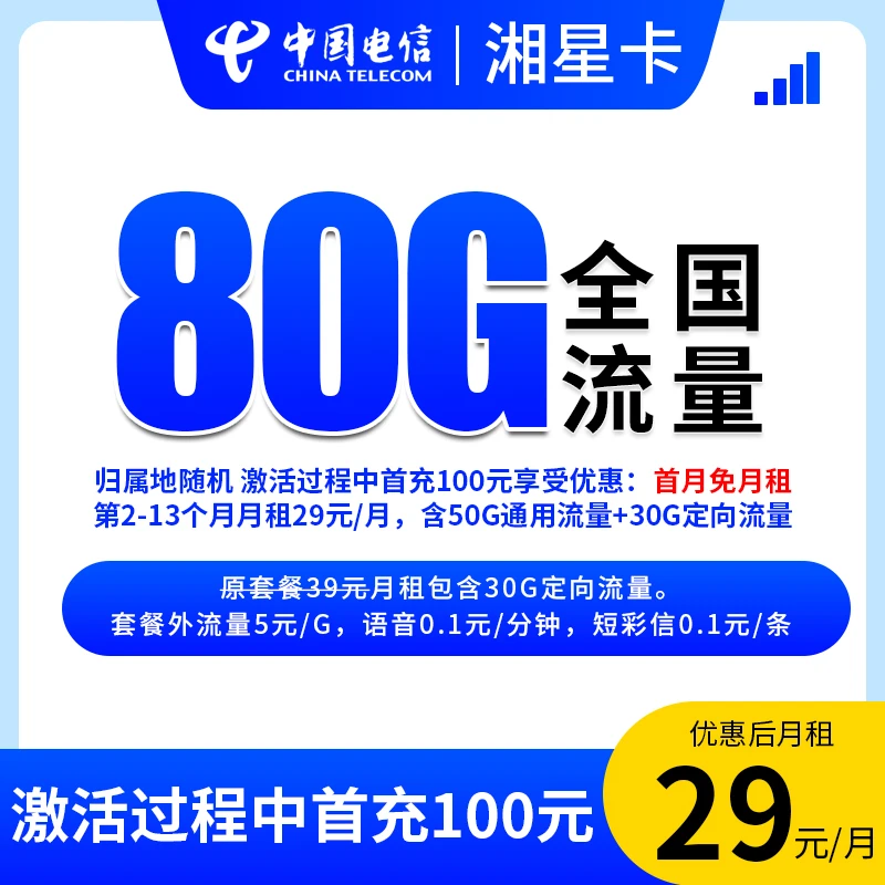 【湘星卡-发全国】大流量卡电话卡不限速5G网卡官方手机卡