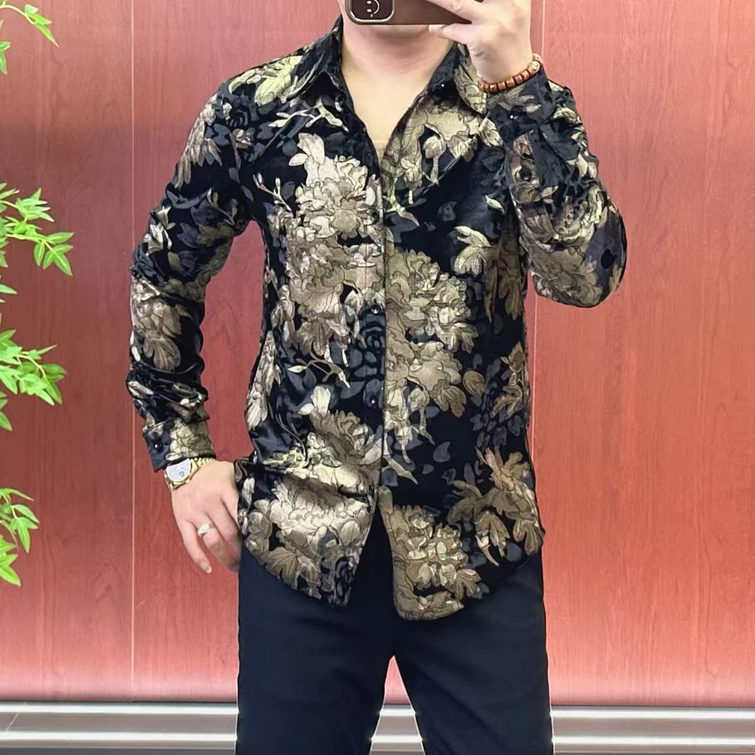 8176【衬衫】男士欧货•高密高弹•丝绒烫金衬衫