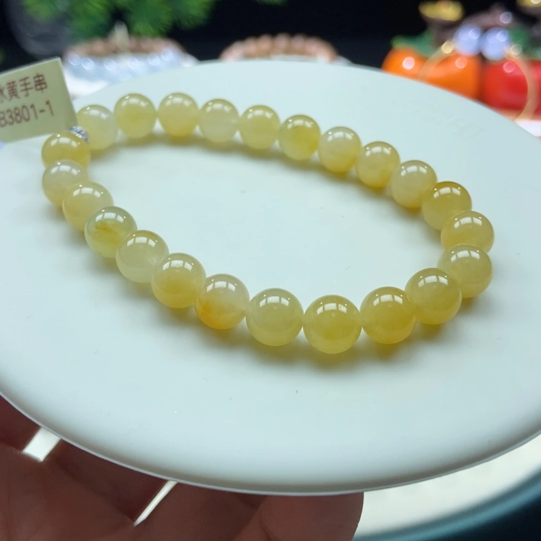 翡翠手串未镶嵌冰黄翡圆珠8mm