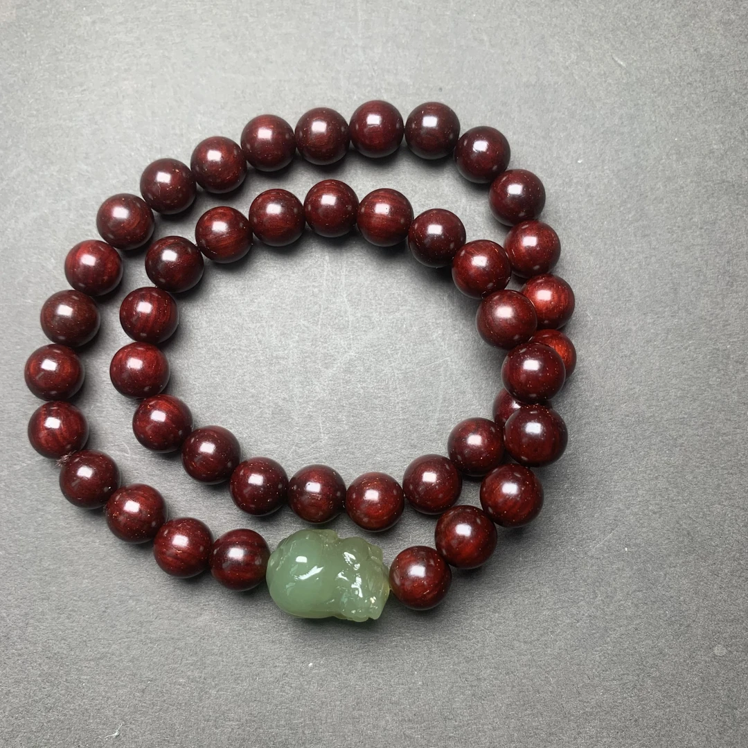 印度小叶紫檀08mm*45串珠文玩泥料双圈搭配貔貅手链男女皆可佩戴