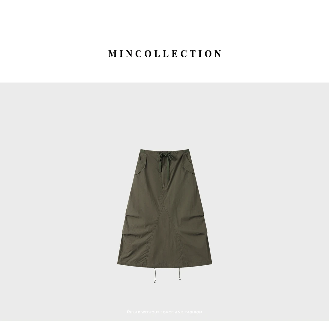 DE Mincollection抽绳工装裙/日系干爽伞兵裙复古中长半身裙40215