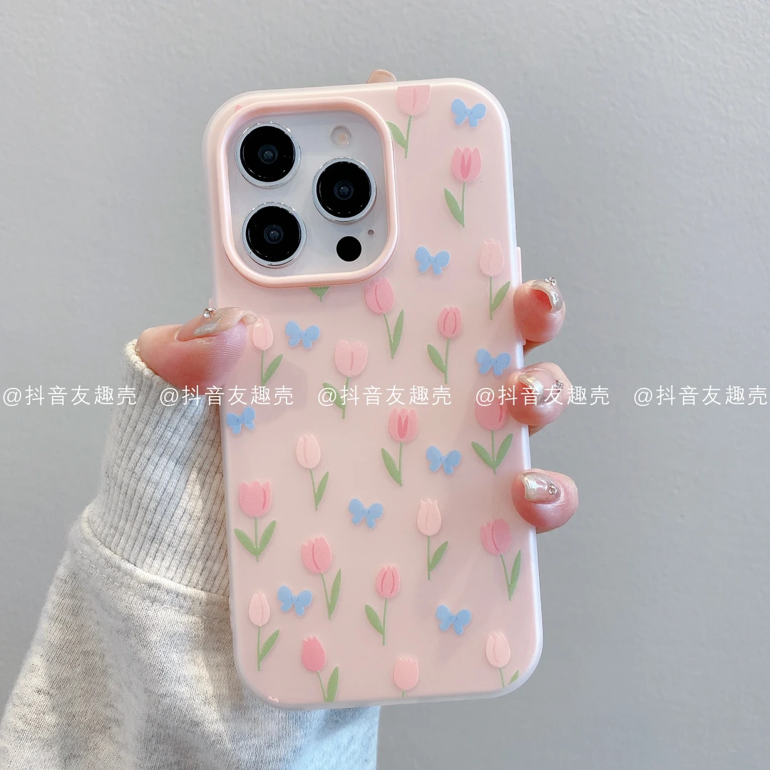 适用于苹果16新款/华为/小米/果冻壳可爱ins创意卡通手机壳郁金香